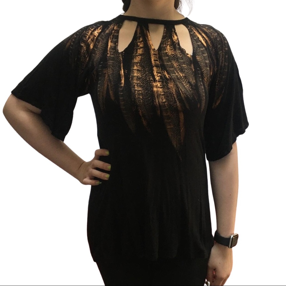 gold and black leaf cutout blouse